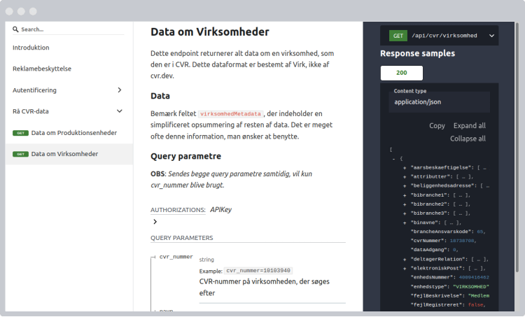 Veldokumenteret API